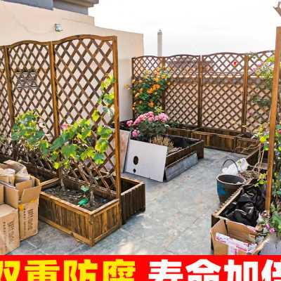 防腐木阳台花架落地式多层阶梯花架子室内客厅实木网格置物花盆架