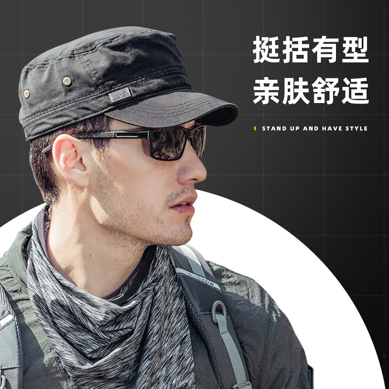 帽子男春秋季平顶帽高端全棉鸭舌帽中青年爸爸大头围平沿帽男士