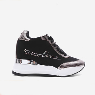 水晶logo牛皮拼接9cm内增高厚底休闲鞋 ROTELLI 经典 时尚 轻奢风