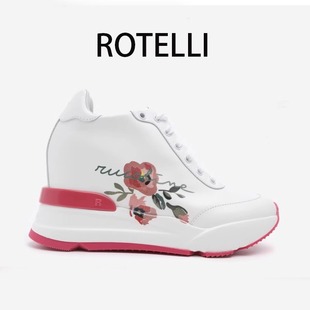 女士隐形内增高9cm厚底鞋 牛皮花卉印花运动鞋 轻奢风 ROTELLI
