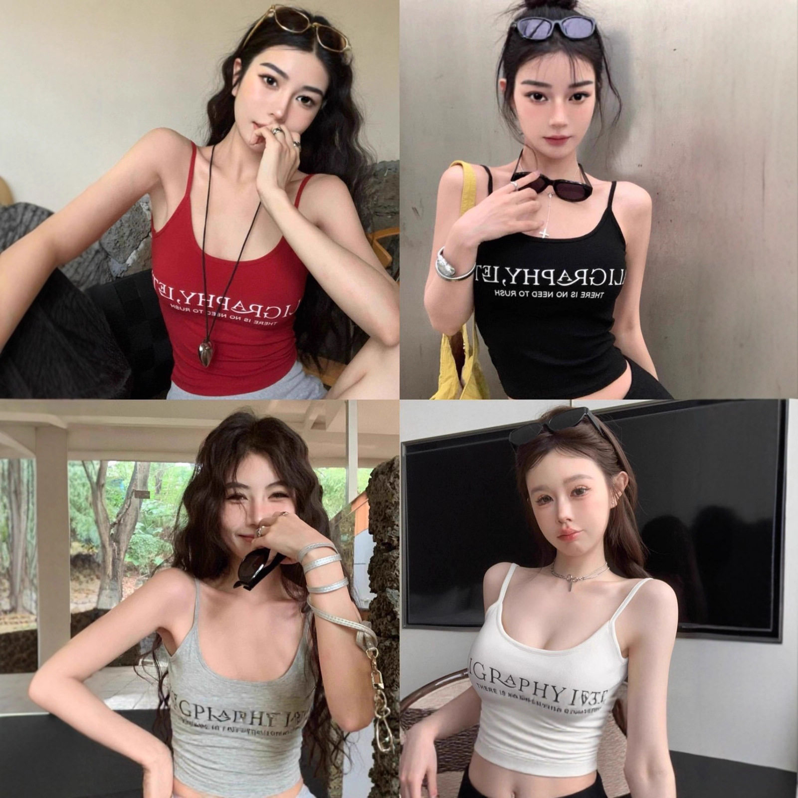 无缝字母印花吊带背心女装修身显瘦小众百搭上衣内搭美背辣妹美式