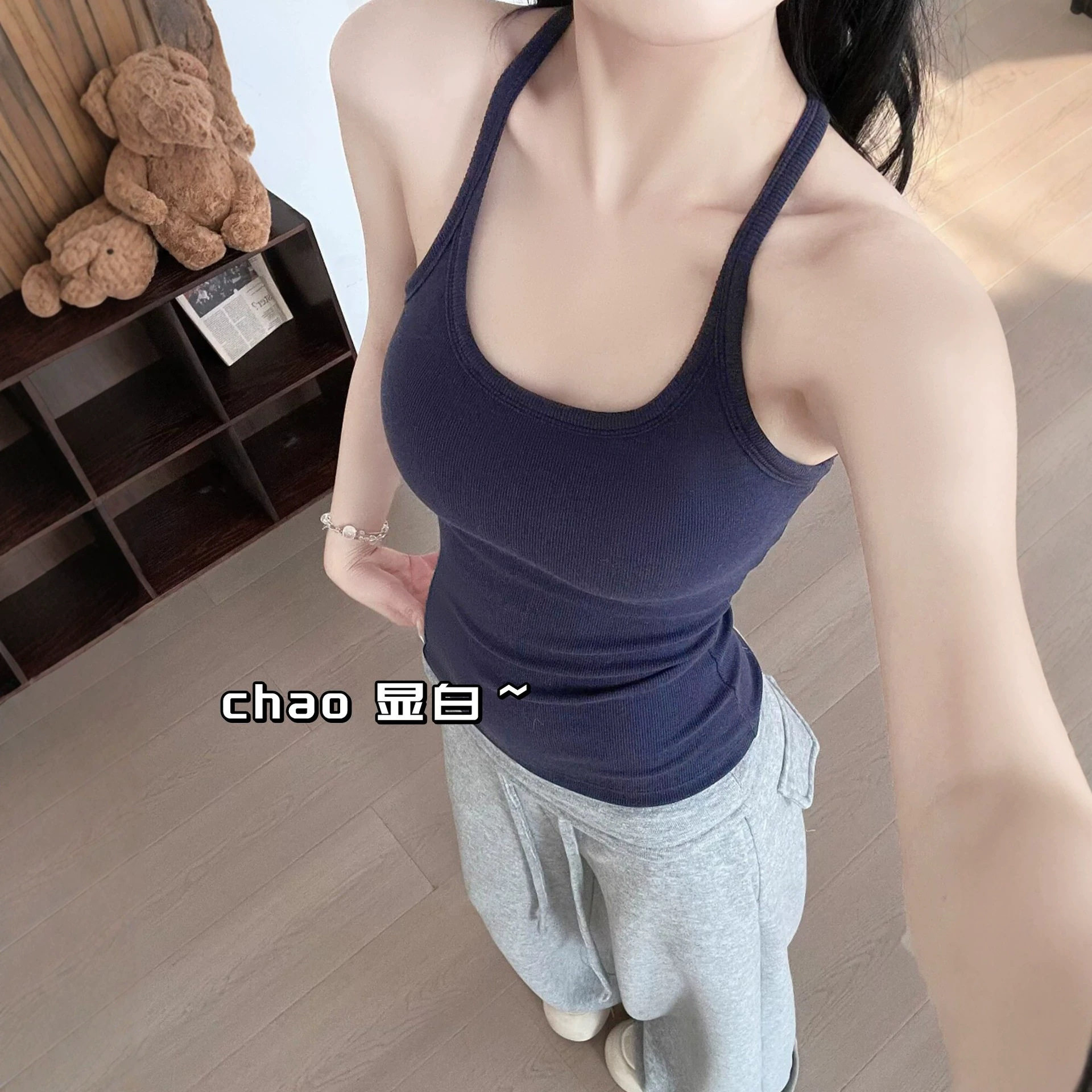 显白工字运动吊带背心女带胸垫内搭修身显瘦外穿打底美背挂脖上衣