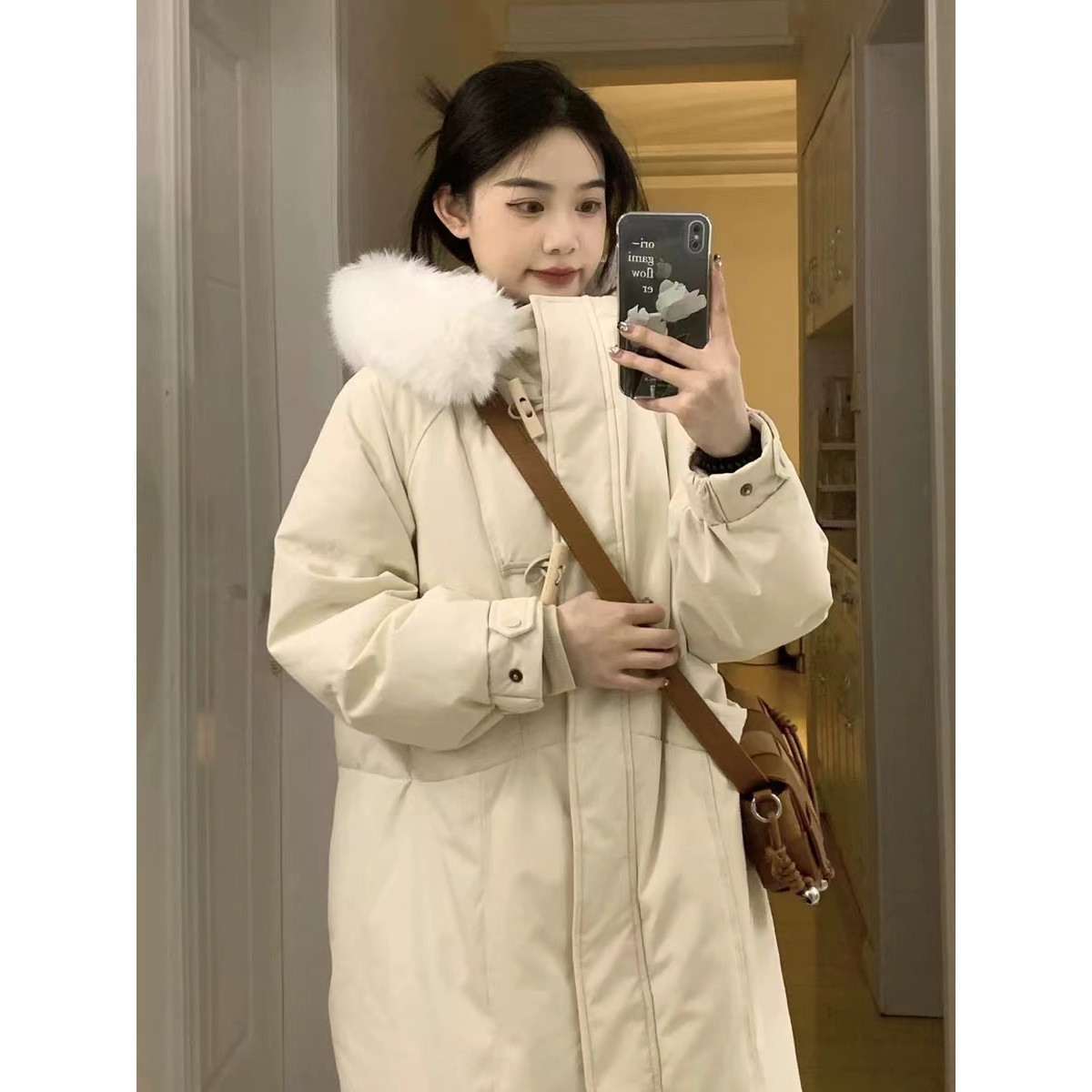 大毛领连帽棉衣棉服外套女冬季韩版中长款过膝宽松加厚棉袄