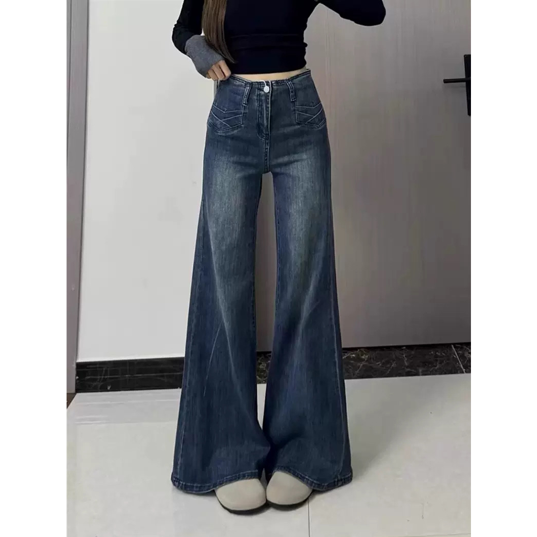 高腰不贴腿微喇牛仔裤女2025秋新款设计感宽松阔腿喇叭裤