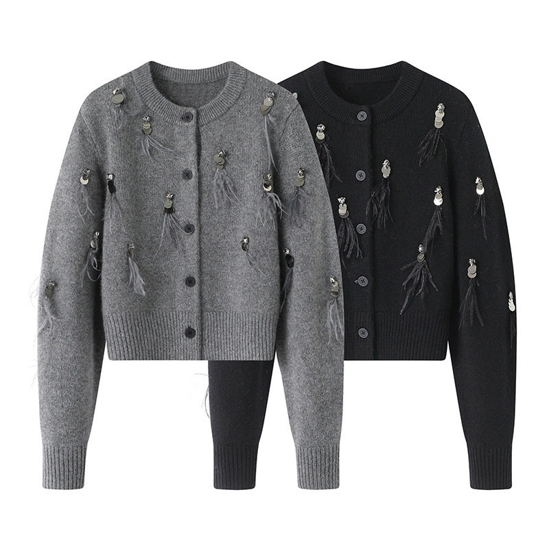 小香风小个子法式韩版女装针织衫新款亮片长袖短款外套针织开衫女,女装/女士精品,毛衣,淘宝优惠券,粉丝福利购,淘宝优惠卷