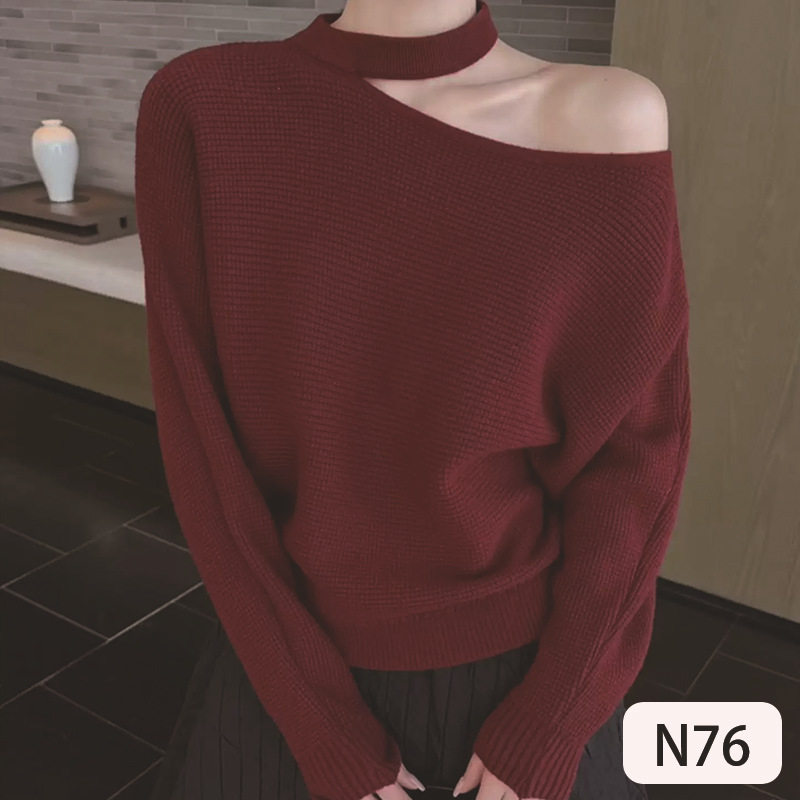 不规则纯色斜肩挂脖针织打底衫女秋冬轻奢高级感毛衣内搭气质上衣,女装/女士精品,毛衣,淘宝优惠券,粉丝福利购,淘宝优惠卷