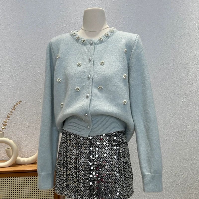 秋冬新款重工钉珠设计感小众针织开衫女气质优雅显瘦毛衣外套上衣,女装/女士精品,毛针织衫,淘宝优惠券,粉丝福利购,淘宝优惠卷