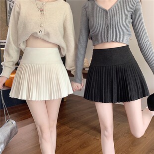 灰色毛呢百褶裙女秋冬新款高腰a字半身裙jk梨形伯克利短裙子