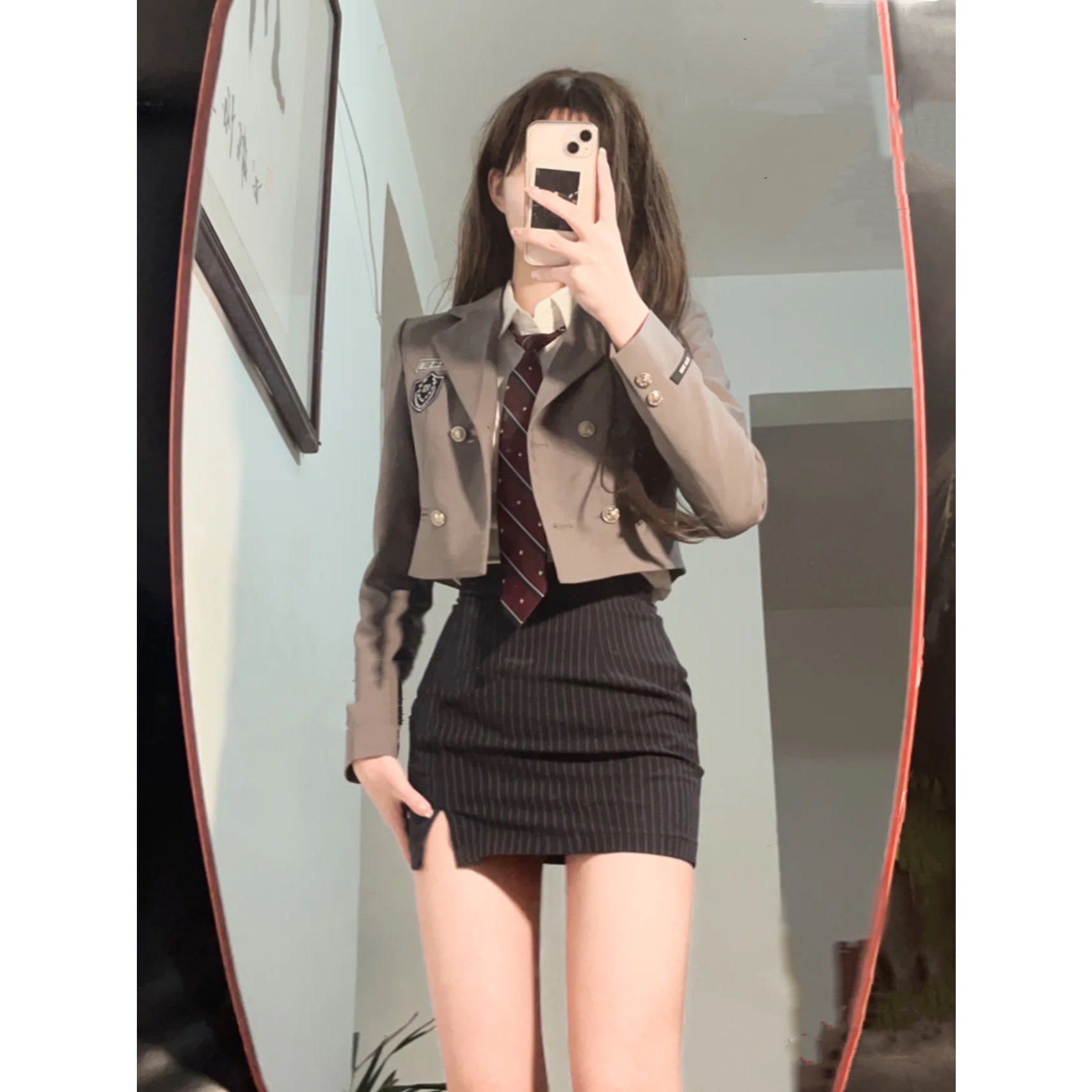 韩系学院风西装短外套女辣妹气质长袖衬衣领带包臀裙套装,女装/女士精品,时尚套装,淘宝优惠券,粉丝福利购,淘宝优惠卷