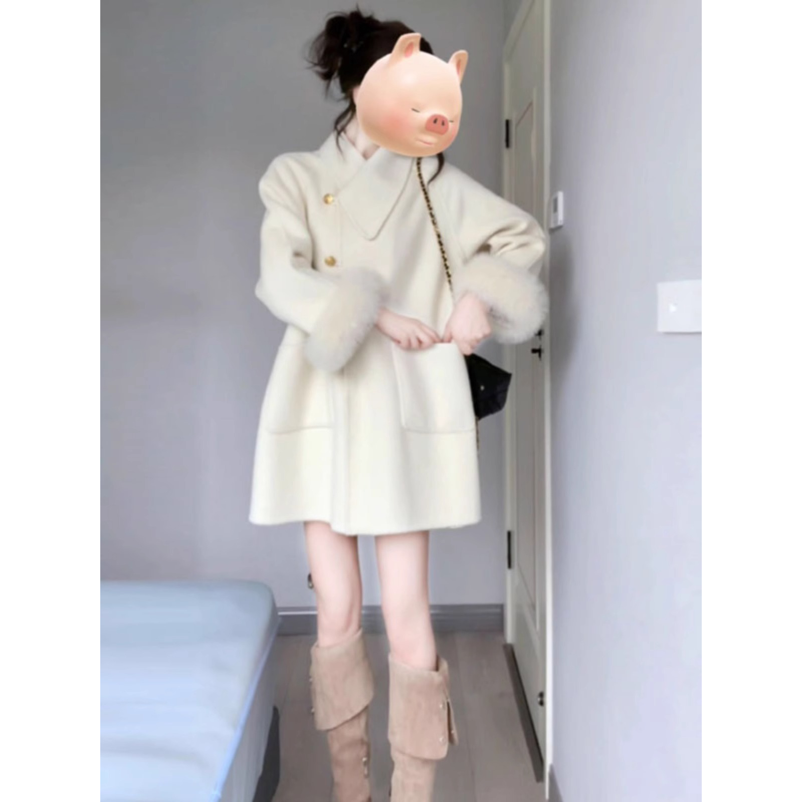 圣诞氛围感穿搭独特超好看小香风气质绿色收腰西装加厚外套女秋冬