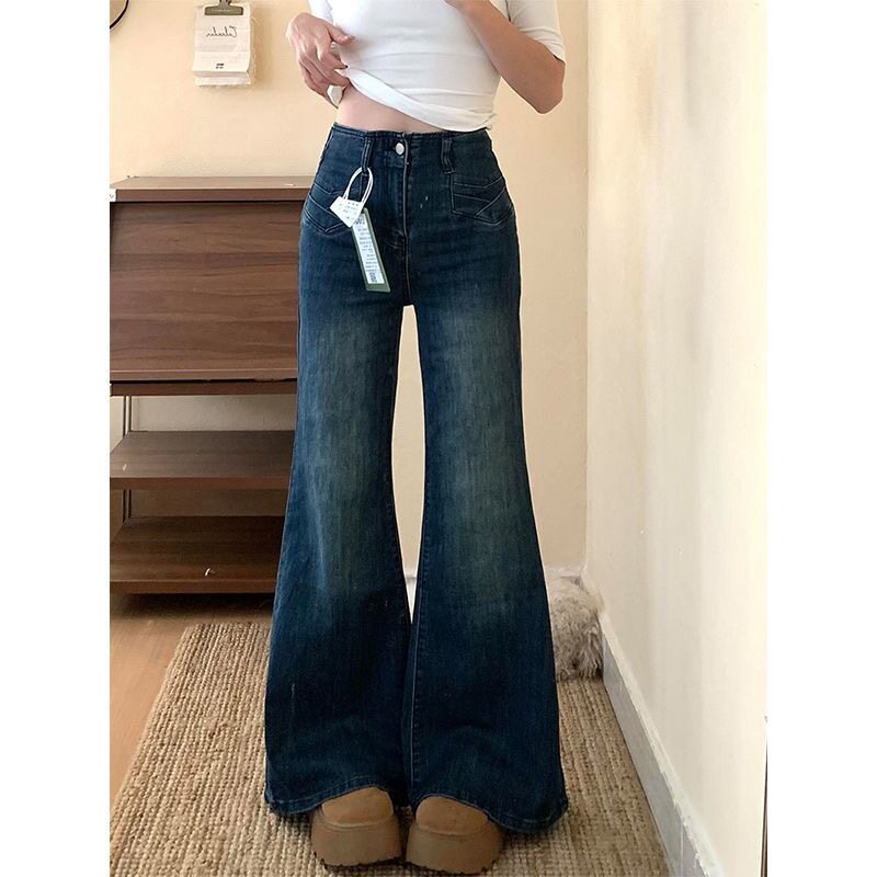 小个子美式辣妹高街微喇牛仔裤女高腰新款百搭显瘦喇叭长裤