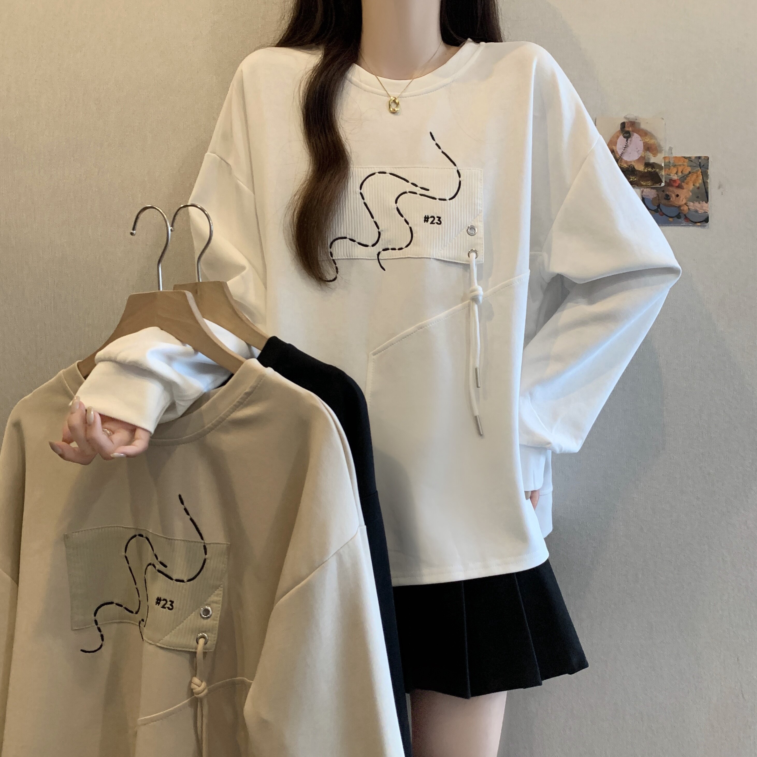 大码女装遮肚子不规则宽松长袖卫衣女秋冬胖妹妹显瘦开叉别致上衣