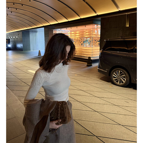 龍喜儿【梦露低语 】半高领镂空桑蚕丝羊毛打底针织衫上衣女J278