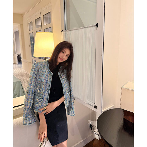 小香风粗花毛呢编织短款外套女
