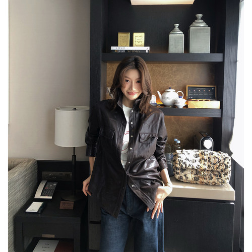 龍喜儿【纽约街头】美拉德秋冬复古港风秋冬季皮衣衬衫外套女J097
