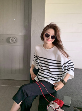 龍喜儿 '桑蚕丝'圆领针织T恤女法式慵懒风宽松百搭显瘦上衣J603