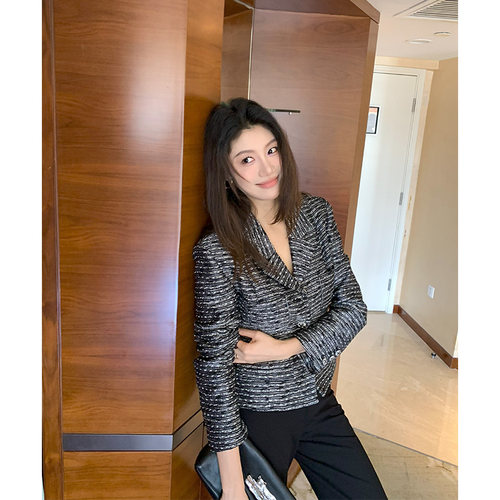 粗花毛呢外套短裙套装女