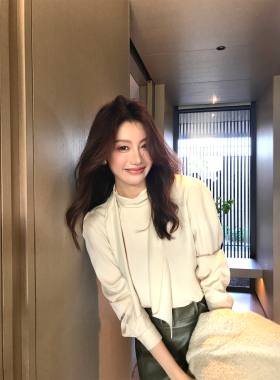 龍喜儿 天丝醋酸法式优雅飘带衬衫女小众气质长袖上衣J116
