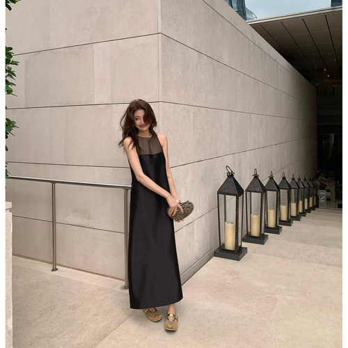 龍喜儿 轻礼服式连衣裙女夏季新款无袖圆领修身显瘦背心长裙W710