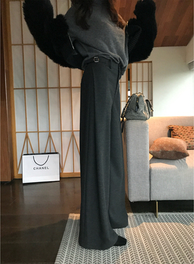 龍喜儿  裤子复古垂感感高腰宽松阔腿裤女拖地直筒长裤J615