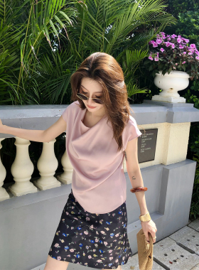 龍喜儿 醋酸衬衫女设计感飞袖荡领2026夏季新款收腰显瘦衬衣Z065
