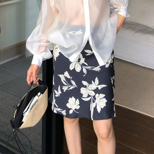 龍喜儿 “loo%莫代尔”印花半身裙女设计感高腰显瘦A字短裙K112