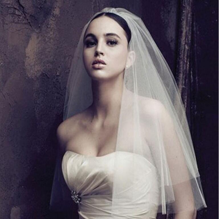 新款欧美简约裸纱新娘短款头纱|