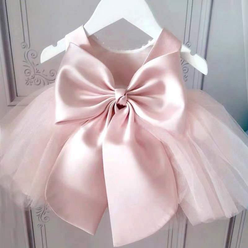 女宝粉色礼服裙花童周岁公主蓬蓬
