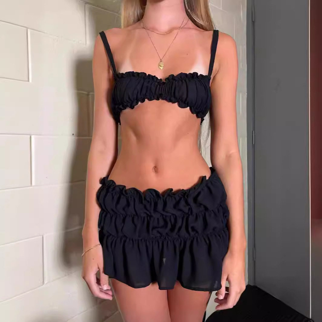 辣妹风纯欲套装女新款吊带背心配