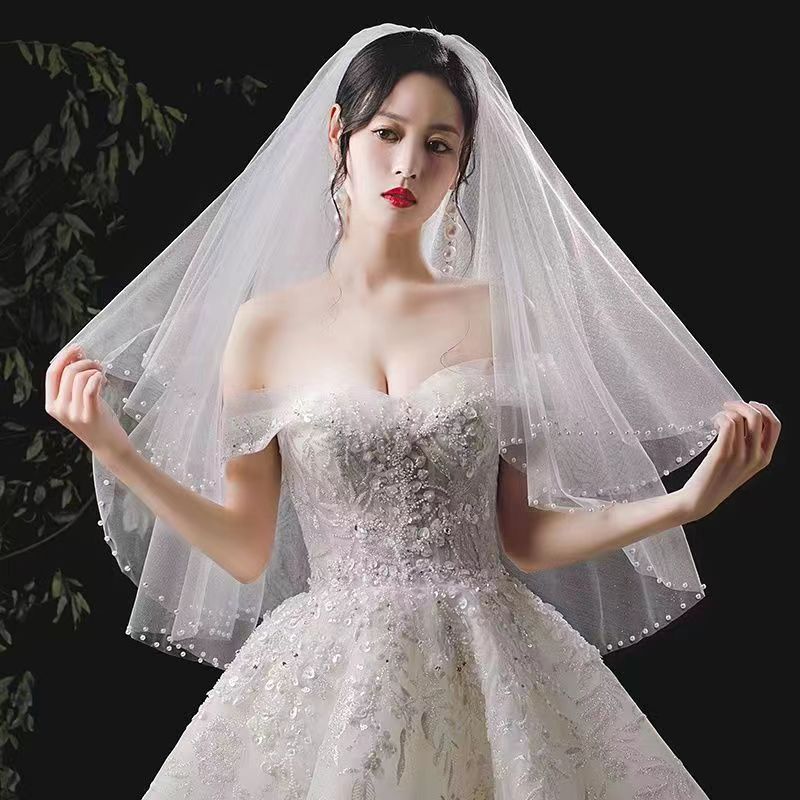 22款仙气娘头纱|手工钉珠双层