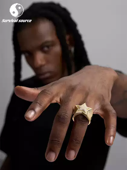 Ssource Moissanite S925 Sterling Silver European and American Hip-Hop Trendy Pentagram Ring Unisex Full Diamond Vvs Color
