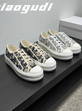 【奇奥古迪】厚底字母刺绣老花帆布鞋女系带增高休闲鞋平底运动鞋