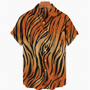 3D tiger print loose shirt T-shirt 度假3D虎纹印花宽松衬衫T恤