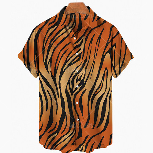 3D tiger print loose shirt T-shirt 度假3D虎纹印花宽松衬衫T恤