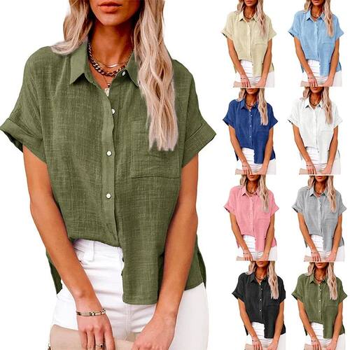 纯色口袋短袖衬衫T恤 Solid color pocket short sleeved T-shirt