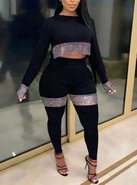 Sexy sequins long sleeve pantsuit      性感亮片长袖长裤套装