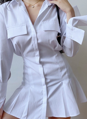 Long sleeves show a thin shirt dress    长袖显瘦衬衫连衣裙女