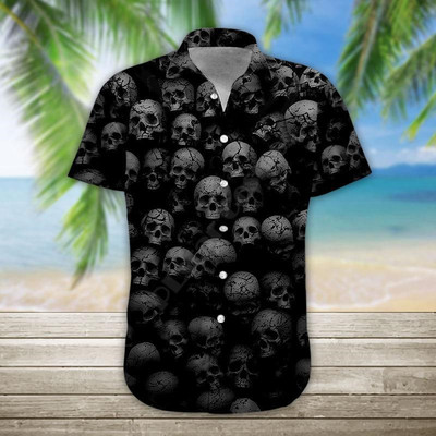 Beach 3D skull print plus-size shirt  沙滩3D骷髅印花大码衬衣