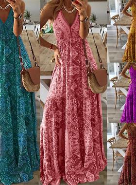 Sexy print sleeveless strapless dress   印花无袖吊带连衣长裙