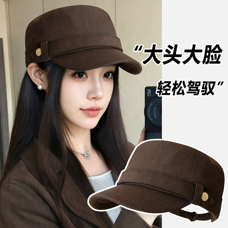复古毛呢平顶马术帽女秋冬显脸小
