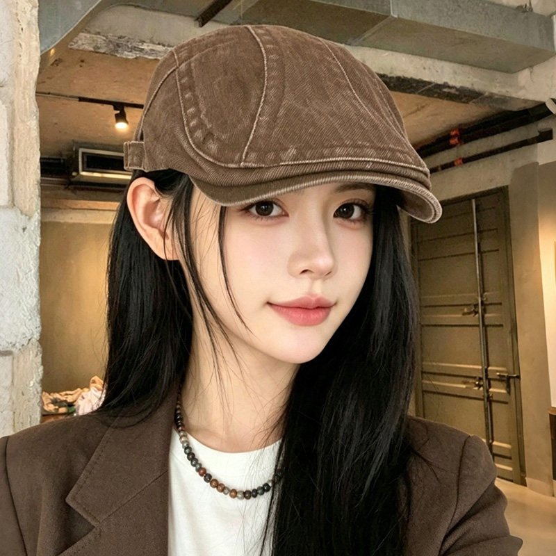 美式复古反戴牛仔贝雷帽女显脸小图片