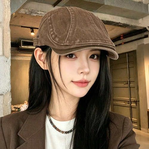 美式复古反戴牛仔贝雷帽女显脸小
