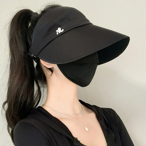 黑胶遮阳帽女2026新款夏季可扎高马尾空顶防晒帽子防紫外线太阳帽