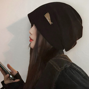 慵懒风黑色冷帽女款2025新款秋冬保暖护耳包头帽子宽松大头堆堆帽