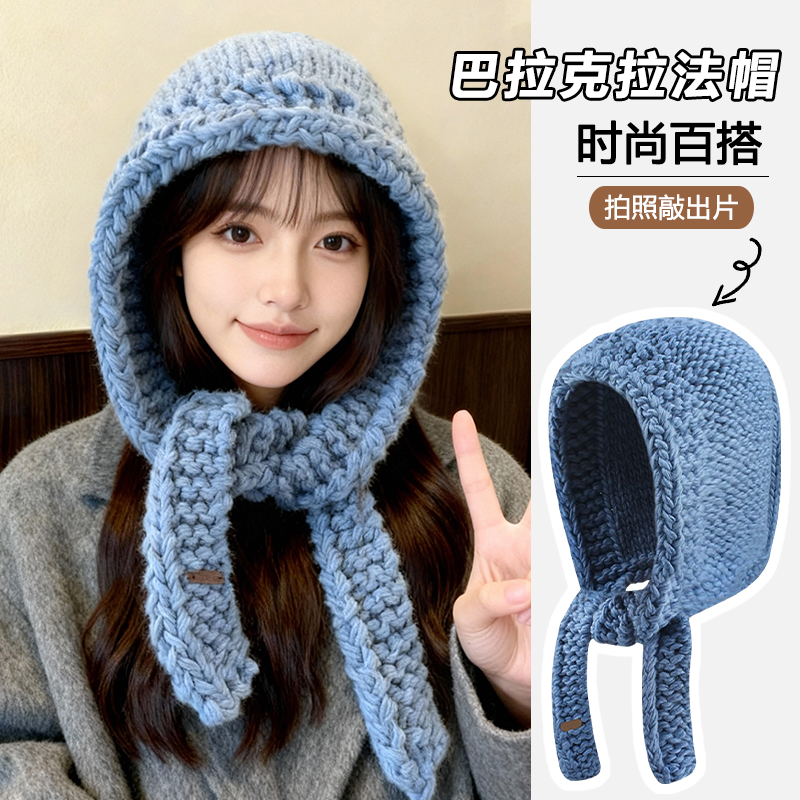 手工粗线针织保暖护耳帽子大头围