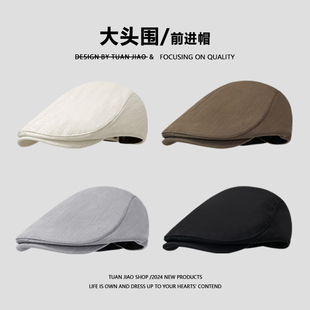 大头围黑色画家帽子女夏棉麻透气反戴前进帽复古百搭鸭舌报童帽男