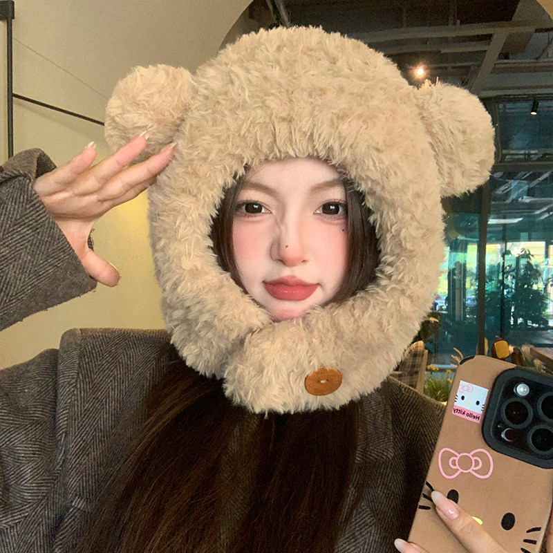 可爱小熊毛绒帽子女冬季毛茸茸加厚保暖帽骑行防风防寒护耳雷锋帽,服饰配件/皮带/帽子/围巾,帽子,淘宝优惠券,粉丝福利购,淘宝优惠卷