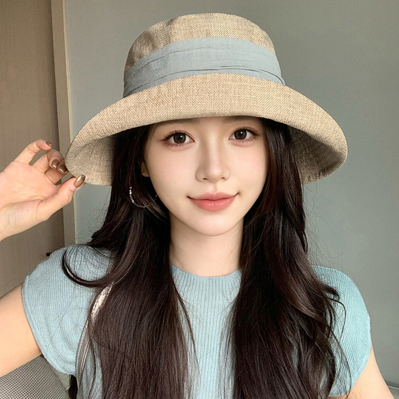 日系亚麻渔夫帽女2026新款夏季大帽檐遮阳防晒帽户外可折叠太阳帽