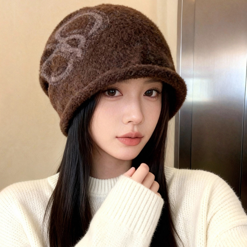 韩版卷边针织冷帽女款秋冬大头围宽松毛线帽子保暖素颜包头堆堆帽