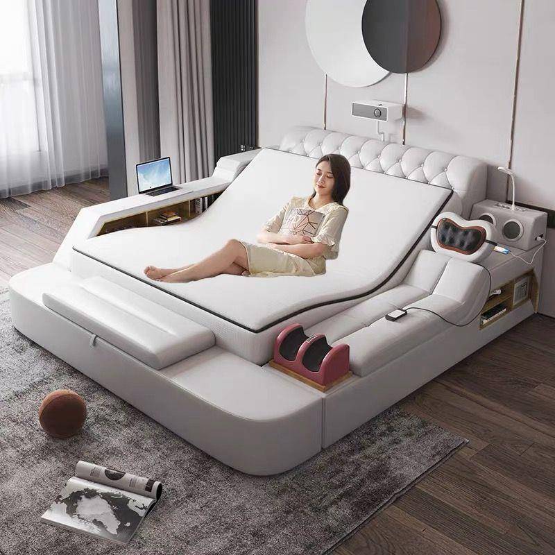 2024年黑科技智能按摩床榻榻米主卧双人床电动投影升降床垫真皮床